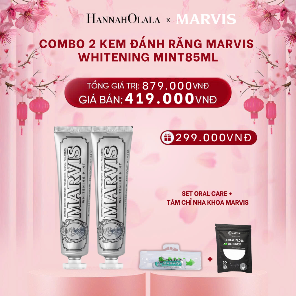  A151_DEAL 2: COMBO 2 KEM ĐÁNH RĂNG MARVIS 75ML/85ML - LÀM SẠCH RĂNG, GIỮ HƠI THỞ THƠM MÁT 