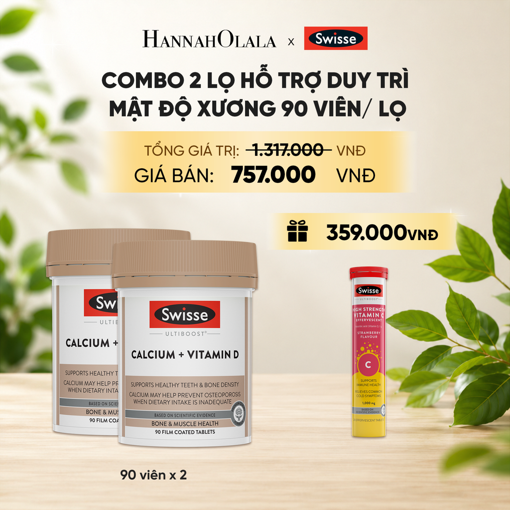  COMBO 2 LỌ HỖ TRỢ DUY TRÌ MẬT ĐỘ XƯƠNG SWISSE ULTIBOOST CALCIUM + VITAMIN D 90 VIÊN/ LỌ _ DEAL 9 