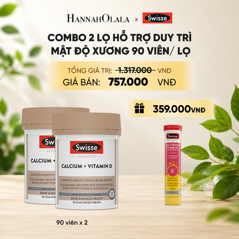  COMBO 2 LỌ HỖ TRỢ DUY TRÌ MẬT ĐỘ XƯƠNG SWISSE ULTIBOOST CALCIUM + VITAMIN D 90 VIÊN/ LỌ _ DEAL 9 