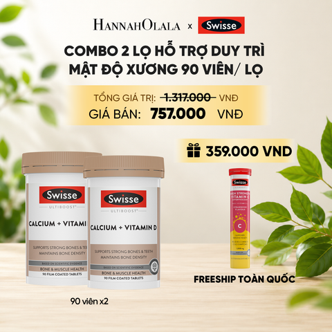  COMBO 2 LỌ HỖ TRỢ DUY TRÌ MẬT ĐỘ XƯƠNG SWISSE ULTIBOOST CALCIUM + VITAMIN D 90 VIÊN/ LỌ _ DEAL 9 