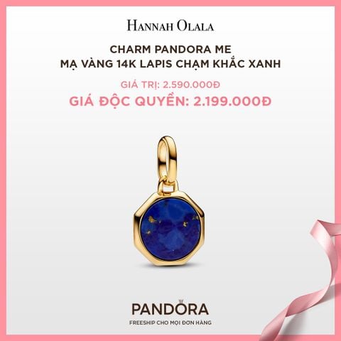  A80_DEAL 73: CHARM PANDORA ME MẠ VÀNG 14K LAPIS CHẠM KHẮC XANH 