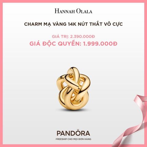 A84_DEAL 77: CHARM PANDORA MẠ VÀNG 14K NÚT THẮT VÔ CỰC 