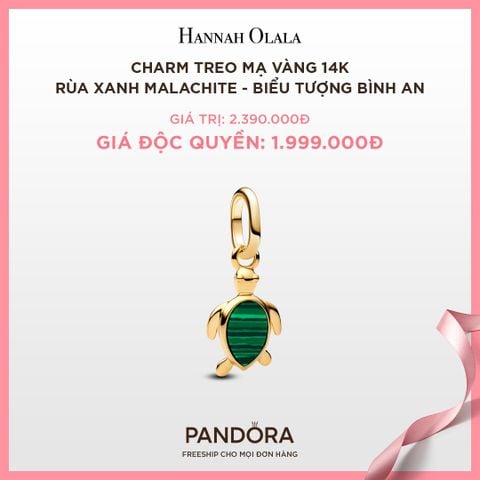  A86_DEAL 79: CHARM PANDORA TREO MẠ VÀNG 14K RÙA XANH MALACHITE - BIỂU TƯỢNG BÌNH AN 