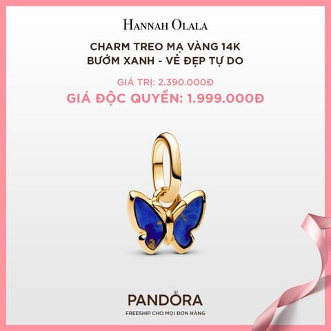  A88_DEAL 81: CHARM PANDORA TREO MẠ VÀNG 14K BƯỚM XANH - VẺ ĐẸP TỰ DO 