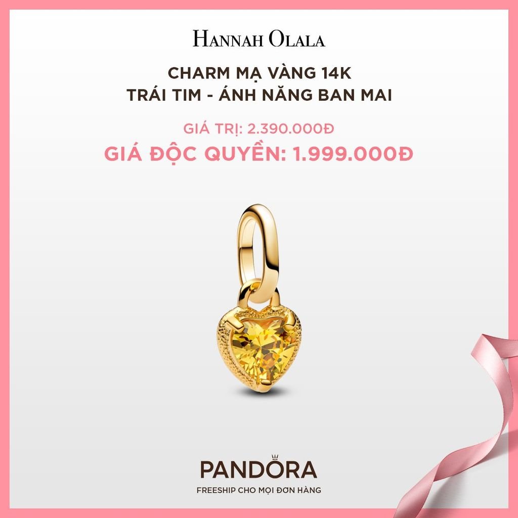  A89_DEAL 82: CHARM PANDORA MẠ VÀNG 14K TRÁI TIM - ÁNH NĂNG BAN MAI 