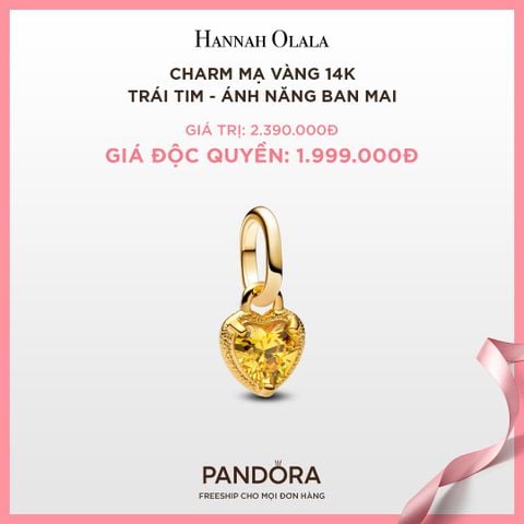  A89_DEAL 82: CHARM PANDORA MẠ VÀNG 14K TRÁI TIM - ÁNH NĂNG BAN MAI 