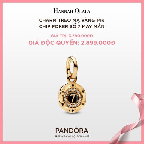  A92_DEAL 85: CHARM PANDORA TREO MẠ VÀNG 14K CHIP POKER SỐ 7 MAY MẮN 