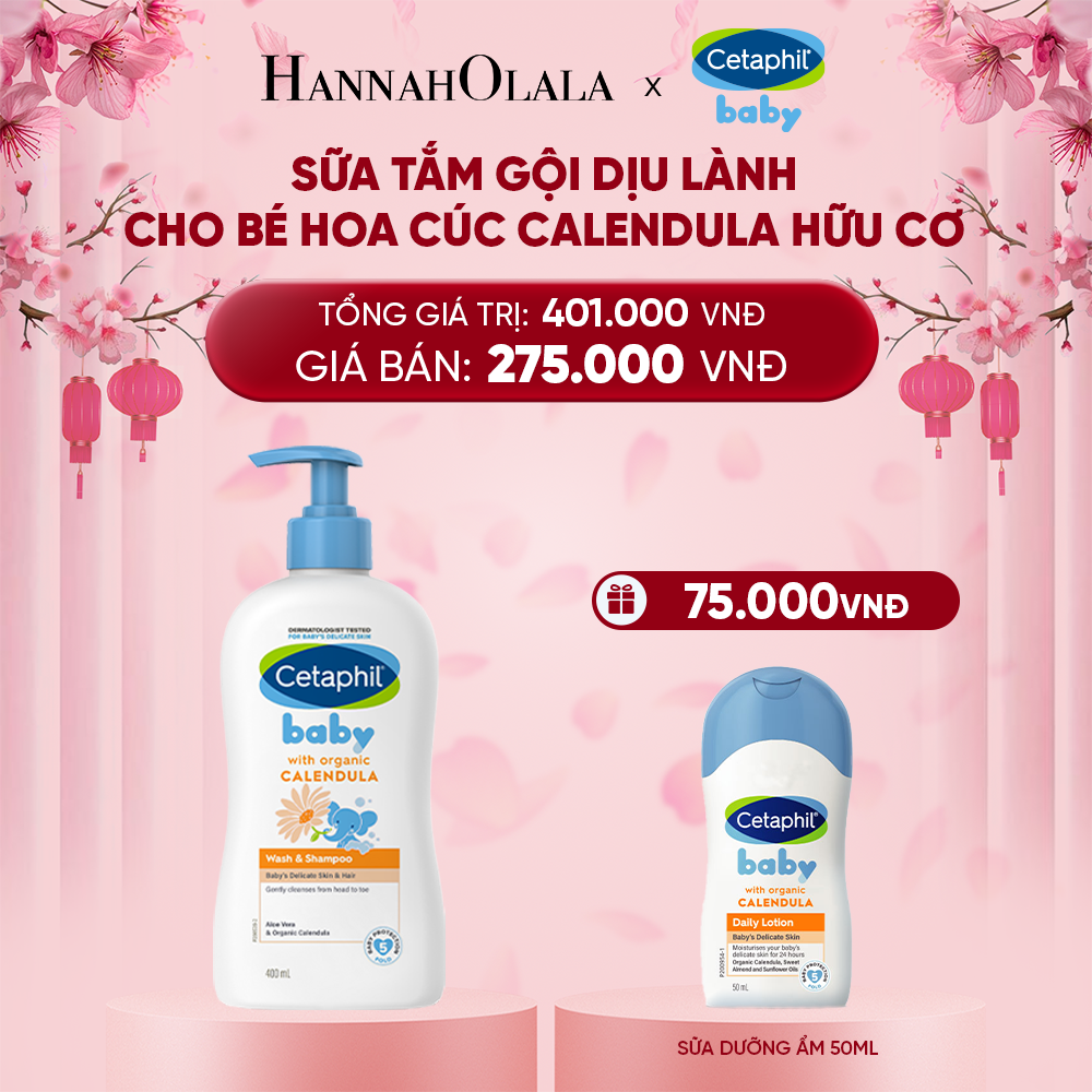  DEAL 14: SỮA TẮM DƯỠNG ẨM DỊU LÀNH CHO BÉ VỚI CALENDULA HOA CÚC HỮU CƠ CETAPHIL BABY W&SHAMPOO CALENDULA 400ML 