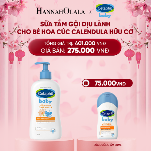  DEAL 14: SỮA TẮM DƯỠNG ẨM DỊU LÀNH CHO BÉ VỚI CALENDULA HOA CÚC HỮU CƠ CETAPHIL BABY W&SHAMPOO CALENDULA 400ML 