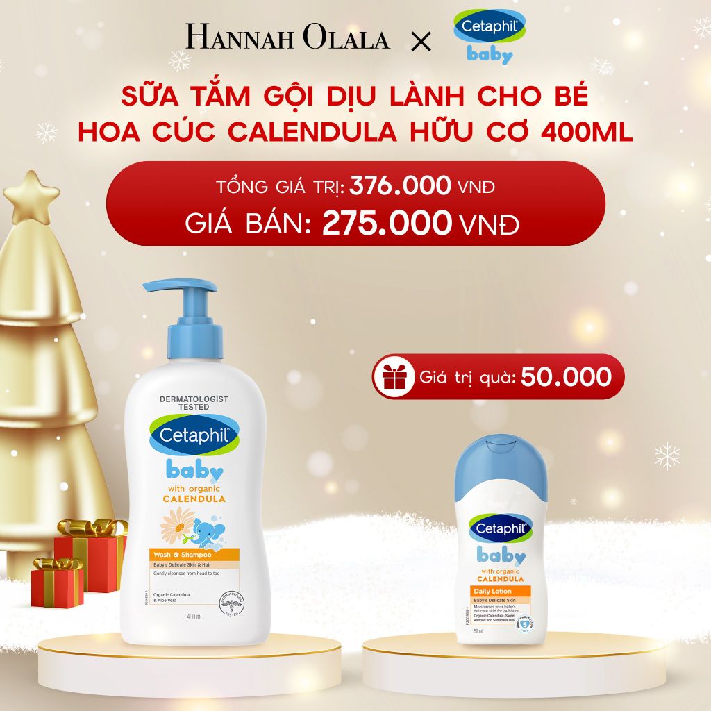  DEAL 14: SỮA TẮM DƯỠNG ẨM DỊU LÀNH CHO BÉ VỚI CALENDULA HOA CÚC HỮU CƠ CETAPHIL BABY W&SHAMPOO CALENDULA 400ML 