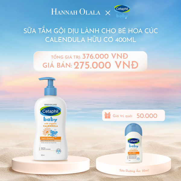  DEAL 14: SỮA TẮM DƯỠNG ẨM DỊU LÀNH CHO BÉ VỚI CALENDULA HOA CÚC HỮU CƠ CETAPHIL BABY W&SHAMPOO CALENDULA 400ML 