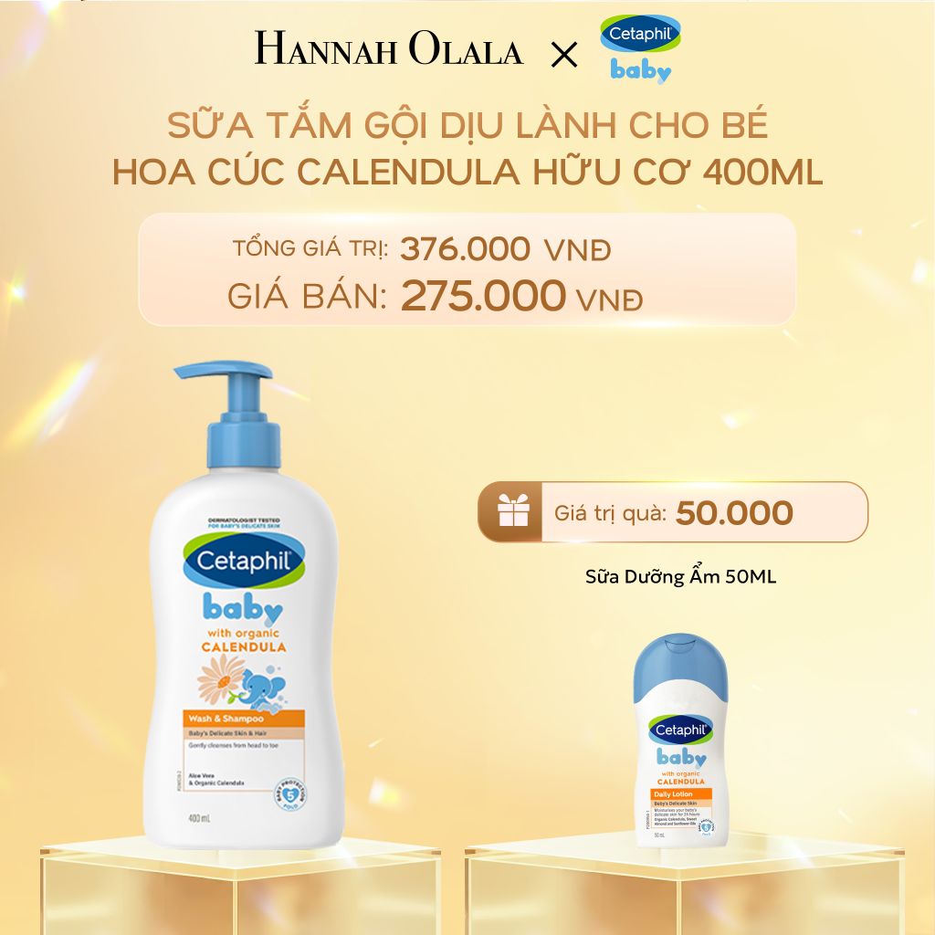  DEAL 14: SỮA TẮM DƯỠNG ẨM DỊU LÀNH CHO BÉ VỚI CALENDULA HOA CÚC HỮU CƠ CETAPHIL BABY W&SHAMPOO CALENDULA 400ML 