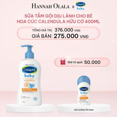 E438_DEAL 14: SỮA TẮM DƯỠNG ẨM DỊU LÀNH CHO BÉ VỚI CALENDULA HOA CÚC HỮU CƠ CETAPHIL BABY W&SHAMPOO CALENDULA 400ML 