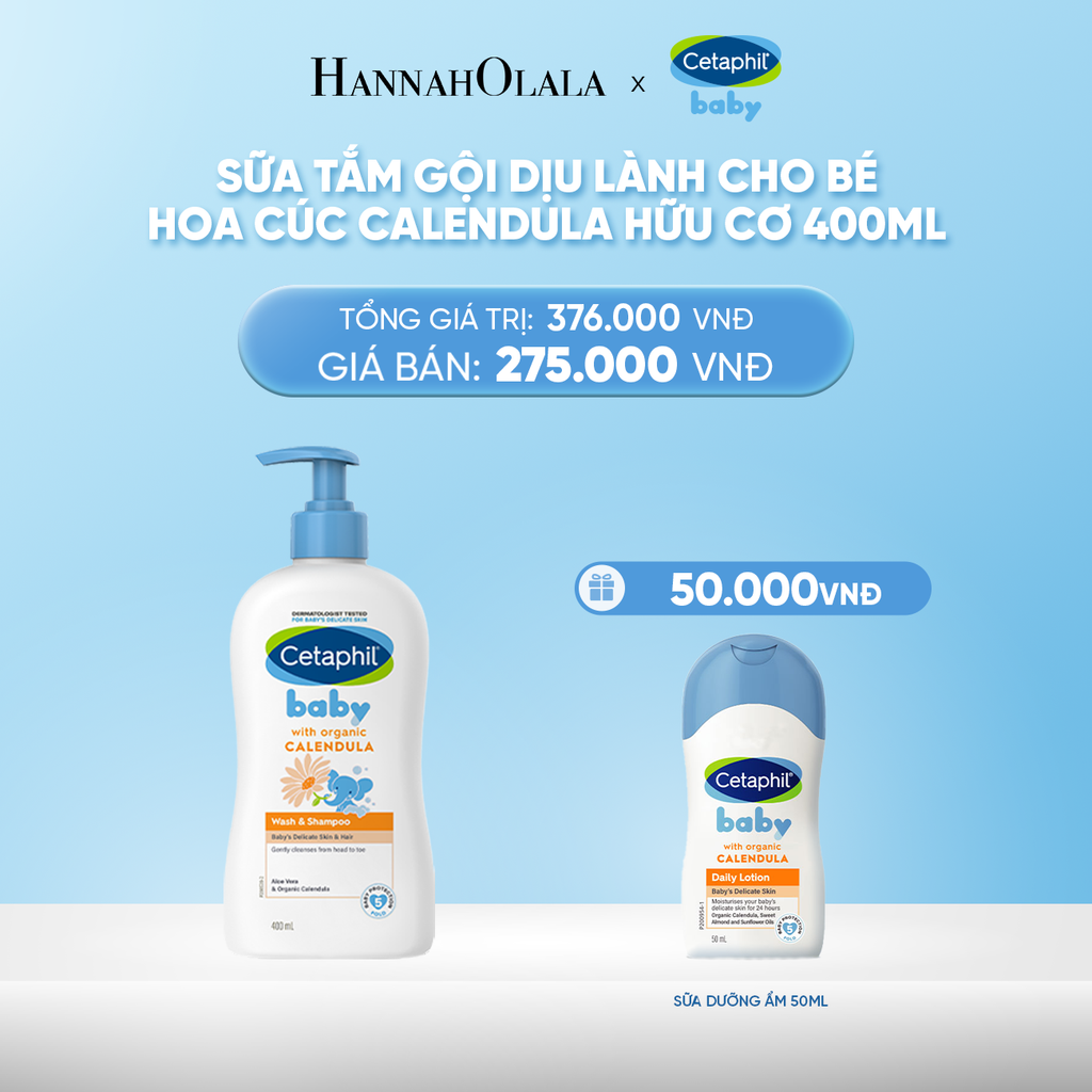  DEAL 14: SỮA TẮM DƯỠNG ẨM DỊU LÀNH CHO BÉ VỚI CALENDULA HOA CÚC HỮU CƠ CETAPHIL BABY W&SHAMPOO CALENDULA 400ML 