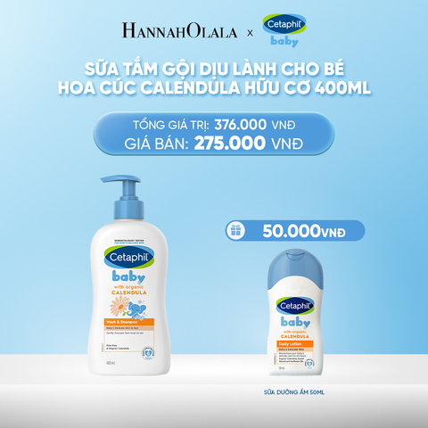  DEAL 14: SỮA TẮM DƯỠNG ẨM DỊU LÀNH CHO BÉ VỚI CALENDULA HOA CÚC HỮU CƠ CETAPHIL BABY W&SHAMPOO CALENDULA 400ML 