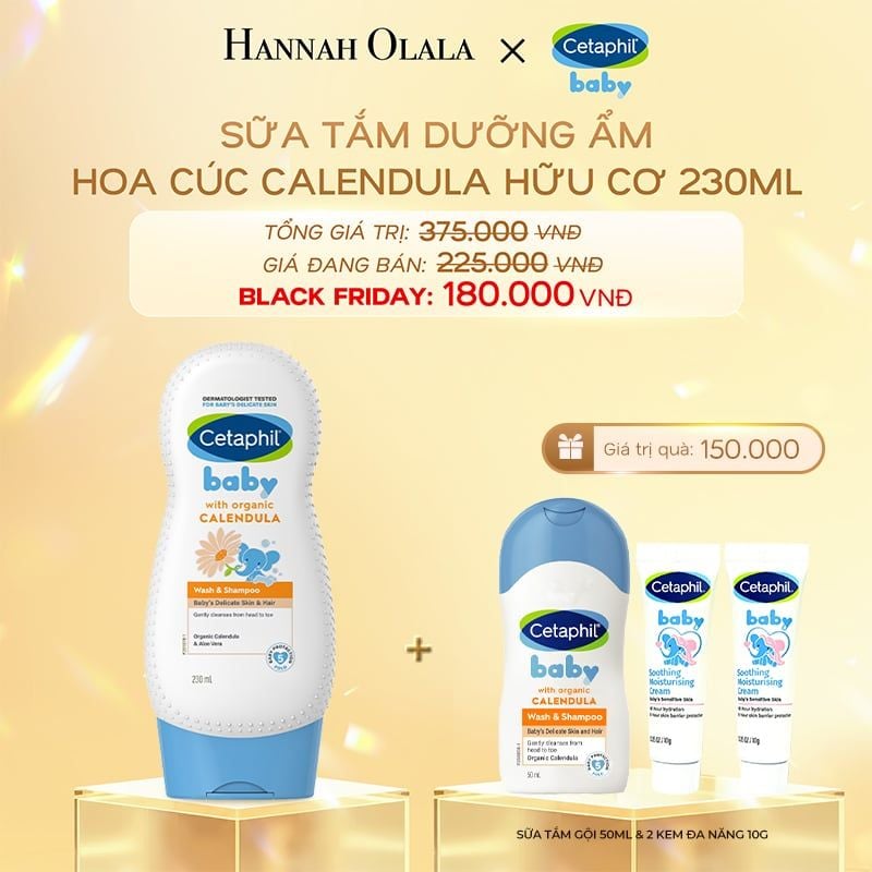  B233:_DEAL 21: SỮA TẮM DƯỠNG ẨM DỊU LÀNH CHO BÉ VỚI CALENDULA HOA CÚC HỮU CƠ CETAPHIL BABY W&SHAMPOO CALENDULA 230ML 