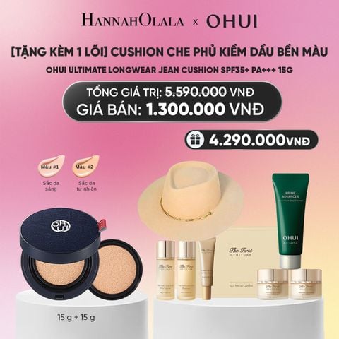  [TẶNG KÈM 1 LÕI] CUSHION CHE PHỦ KIỀM DẦU BỀN MÀU OHUI ULTIMATE LONGWEAR JEAN CUSHION SPF35+ PA+++ 15G_A848 