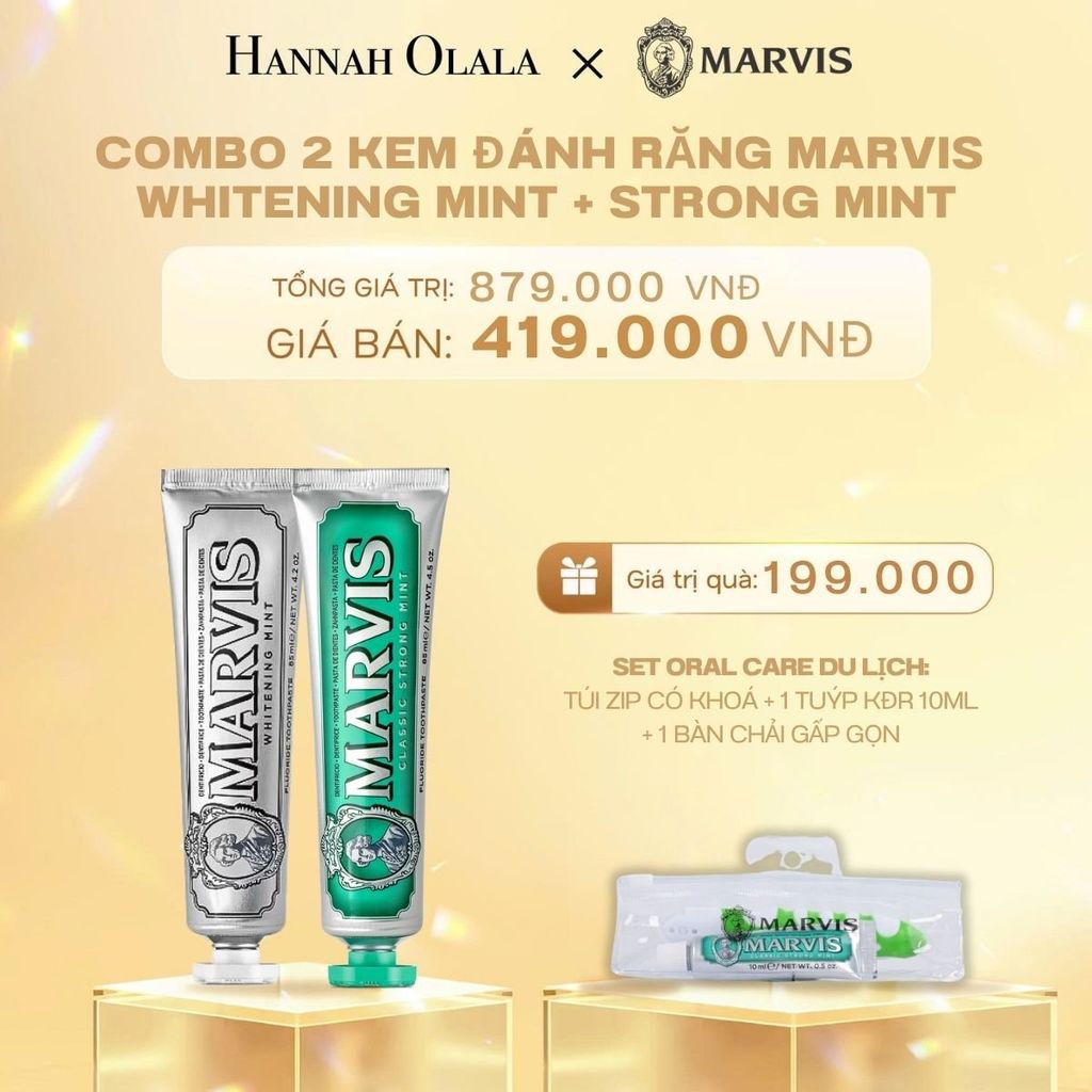  C222_DEAL 2: COMBO 2 KEM ĐÁNH RĂNG MARVIS 75ML/85ML - LÀM SẠCH RĂNG, GIỮ HƠI THỞ THƠM MÁT 