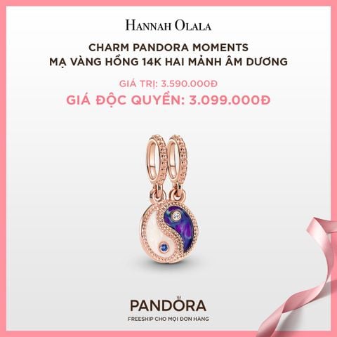  A93_DEAL 86: CHARM PANDORA MOMENTS MẠ VÀNG HỒNG 14K HAI MẢNH ÂM DƯƠNG 