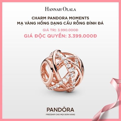  A29_DEAL 22: CHARM PANDORA MOMENTS MẠ VÀNG HỒNG DẠNG CẦU RỖNG ĐÍNH ĐÁ 