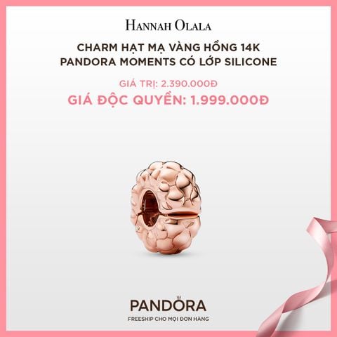  A95_DEAL 88: CHARM HẠT MẠ VÀNG HỒNG 14K PANDORA MOMENTS CÓ LỚP SILICONE 