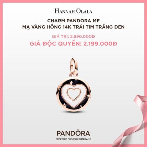  A96_DEAL 89: CHARM PANDORA ME MẠ VÀNG HỒNG 14K TRÁI TIM TRẮNG ĐEN 