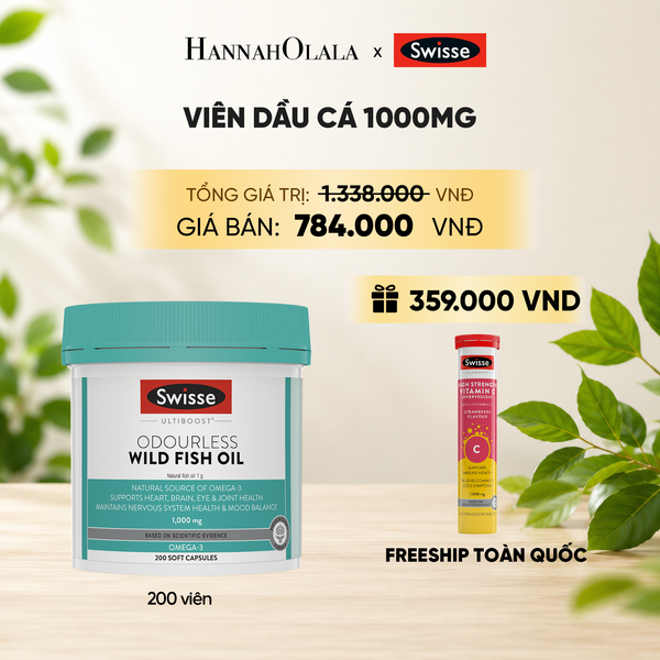  VIÊN DẦU CÁ SWISSE ULTIBOOST ODOURLESS WILD FISH OIL 1000MG (200 VIÊN) _ DEAL 2 