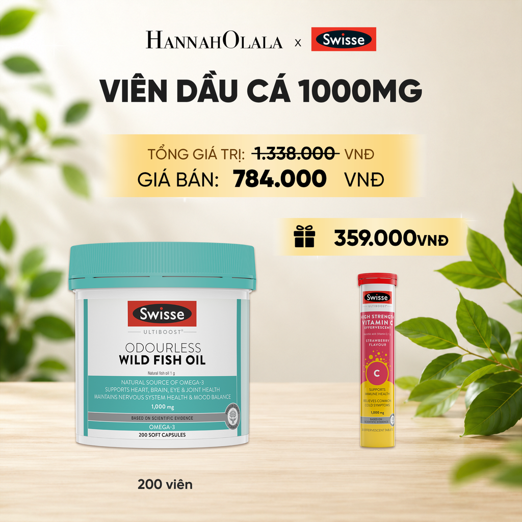  VIÊN DẦU CÁ SWISSE ULTIBOOST ODOURLESS WILD FISH OIL 1000MG (200 VIÊN) _ DEAL 2 