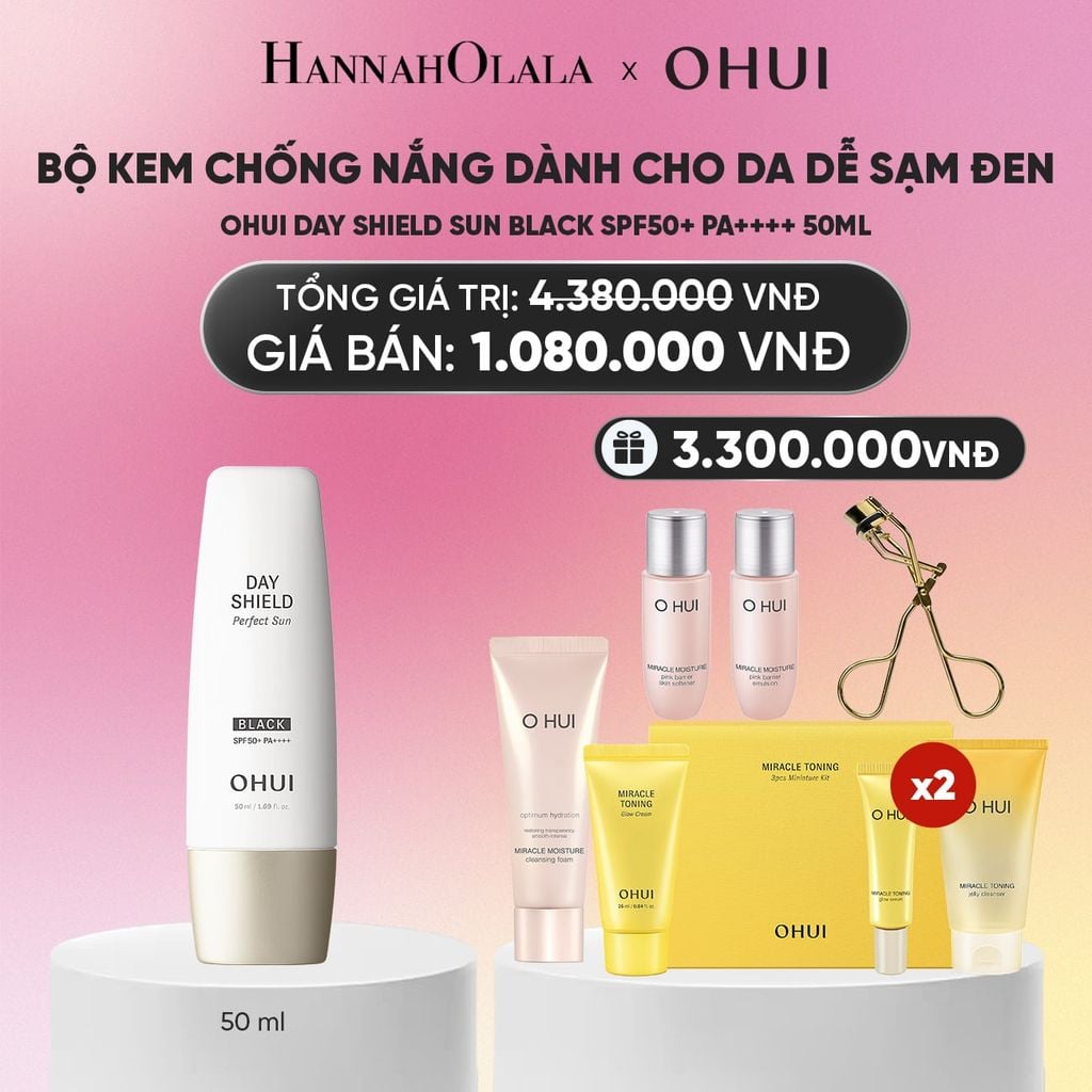  BỘ KEM CHỐNG NẮNG DÀNH CHO DA DỄ SẠM ĐEN OHUI DAY SHIELD SUN BLACK SPF50+ PA++++ 50ML_A852 