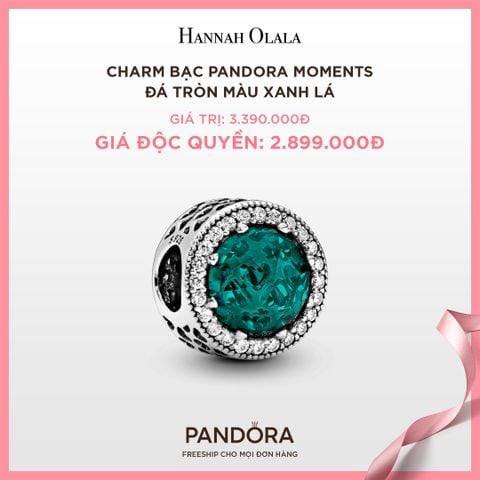  A34_DEAL 27: CHARM BẠC PANDORA MOMENTS ĐÁ TRÒN MÀU XANH LÁ 