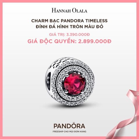  A36_DEAL 29: CHARM BẠC PANDORA TIMELESS ĐÍNH ĐÁ HÌNH TRÒN MÀU ĐỎ 