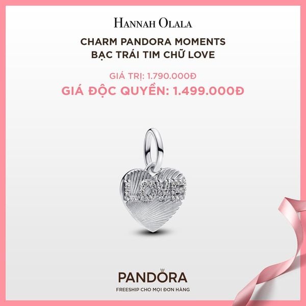  A109_DEAL 102: CHARM PANDORA MOMENTS BẠC TRÁI TIM CHỮ LOVE 