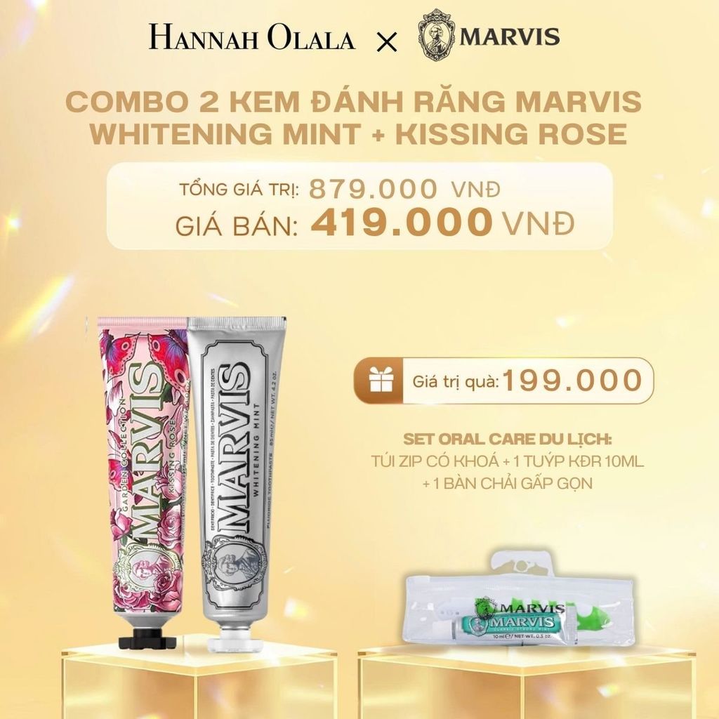  C222_DEAL 2: COMBO 2 KEM ĐÁNH RĂNG MARVIS 75ML/85ML - LÀM SẠCH RĂNG, GIỮ HƠI THỞ THƠM MÁT 