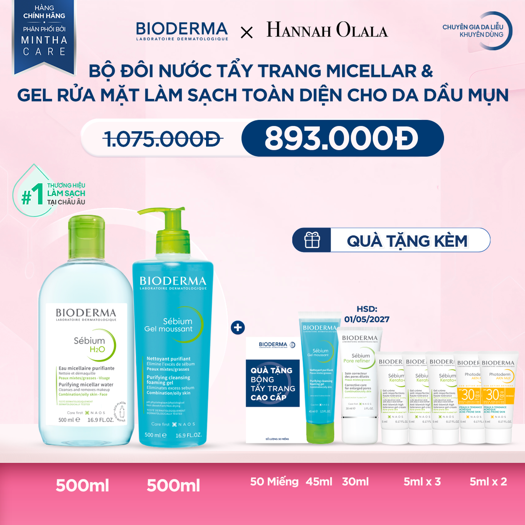  M12_DEAL 6: BỘ ĐÔI NƯỚC TẨY TRANG MICELLAR VÀ GEL RỬA MẶT LÀM SẠCH TOÀN DIỆN CHO DA DẦU,MỤN 