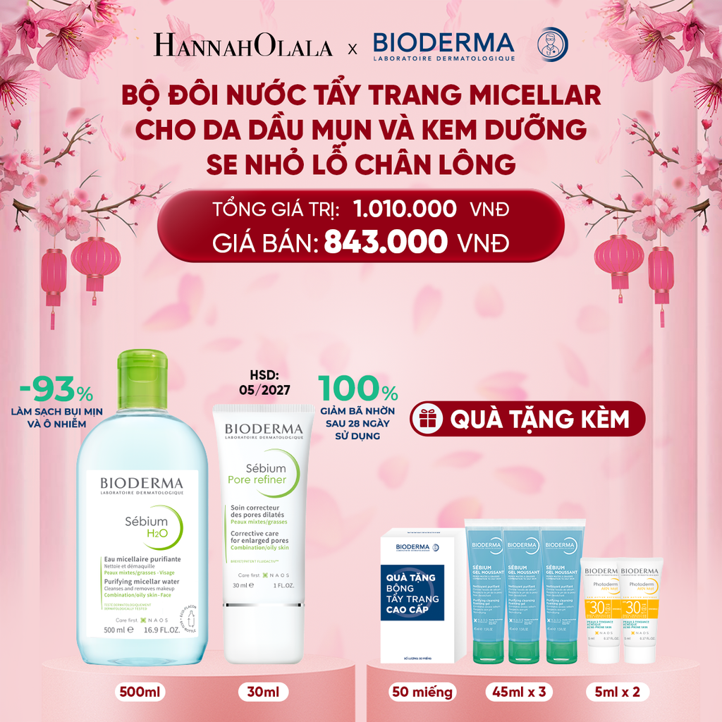  DEAL 7: BỘ ĐÔI NƯỚC TẨY TRANG MICELLAR VÀ KEM DƯỠNG SE NHỎ LỖ CHÂN LÔNG CHO DA HỖN HỢP VÀ DA DẦU 