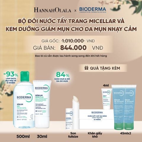  BỘ ĐÔI NƯỚC TẨY TRANG MICELLAR VÀ KEM DƯỠNG GIẢM MỤN CHO DA MỤN NHẠY CẢM - A5036 