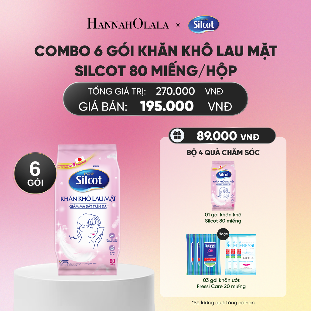  COMBO 6 GÓI KHĂN KHÔ LAU MẶT SILCOT 80 MIẾNG/HỘP_A530 