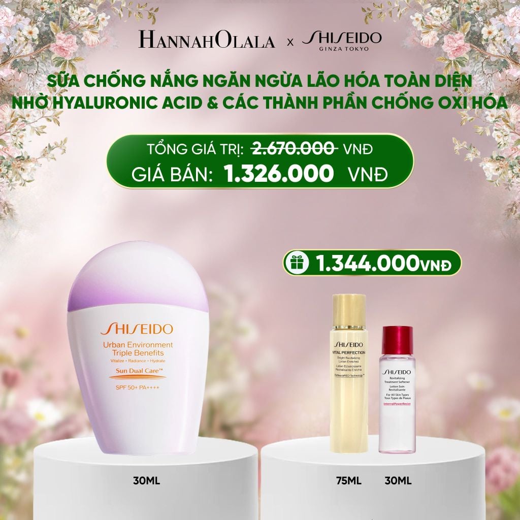  DEAL 7: SỮA CHỐNG NẮNG DƯỠNG DA SHISEIDO GSC URBAN ENVIRONMENT TRIPLE BEAUTY SUNCARE EMULSION SPF50+ PA++++ 30ML 
