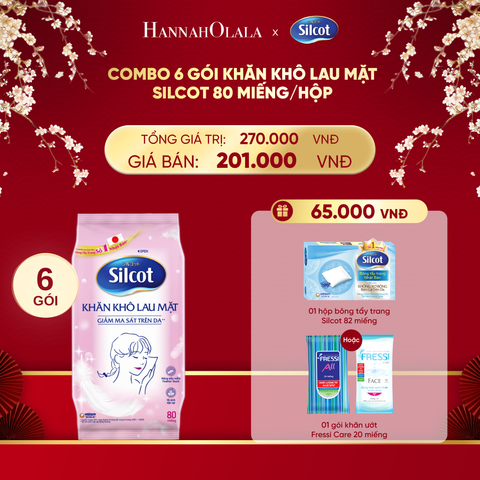  DEAL 7: COMBO 6 GÓI KHĂN KHÔ LAU MẶT SILCOT 80 MIẾNG/HỘP 