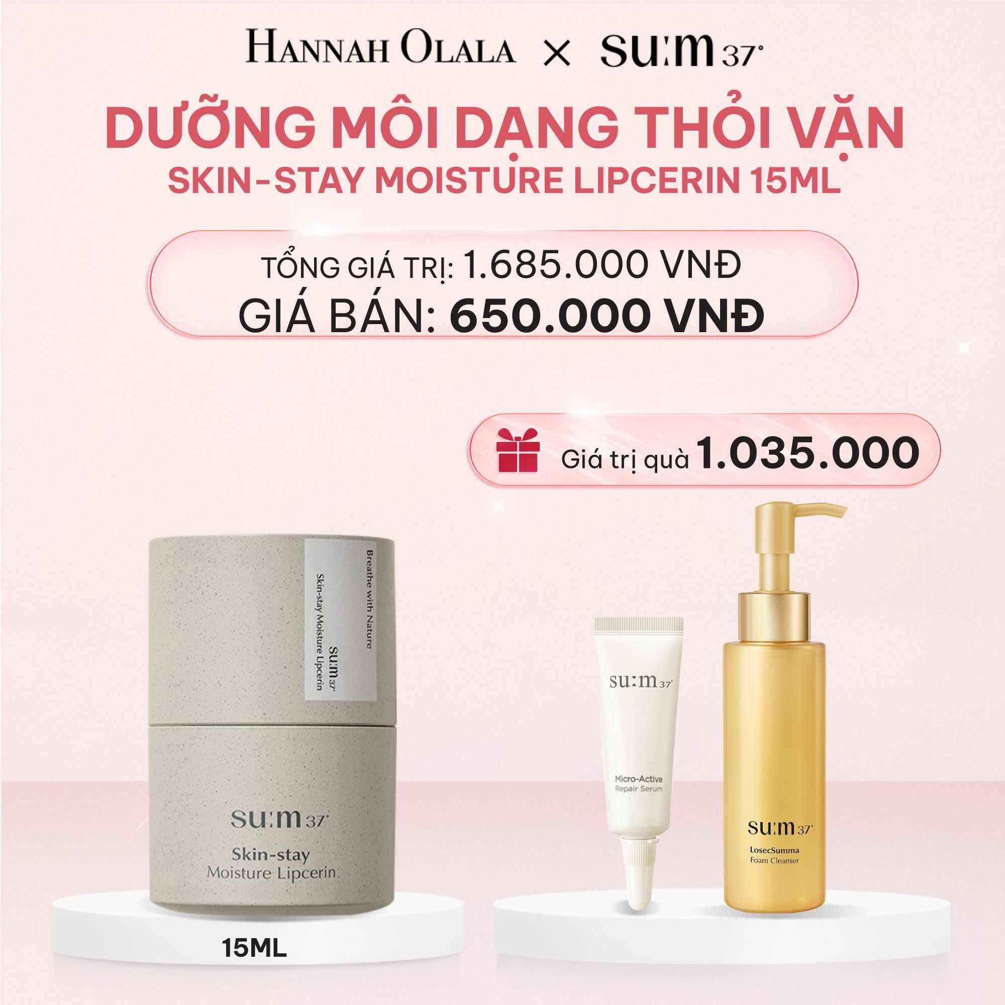  E223_DEAL 25: DƯỠNG MÔI DẠNG THỎI VẶN SU:M37 SKIN-STAY MOISTURE LIPCERIN 15ML 