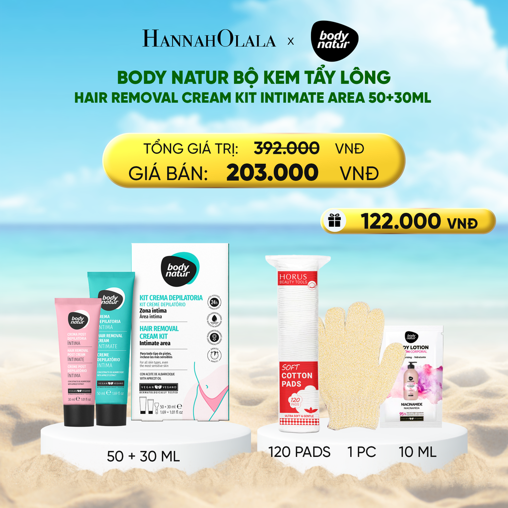  DEAL 7: BODY NATUR BỘ KEM TẨY LÔNG HAIR REMOVAL CREAM KIT INTIMATE AREA 50+30ML 