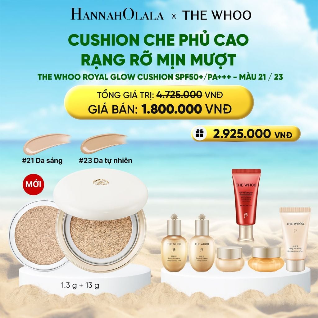  CUSHION CHE PHỦ CAO RẠNG RỠ MỊN MƯỢT THE WHOO ROYAL COMPLEXION GLOW SPF50+/PA+++ 