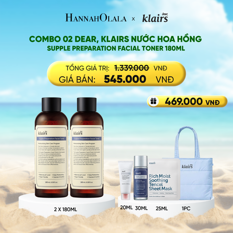  COMBO 2 DEAR, KLAIRS NƯỚC HOA HỒNG SUPPLE PREPARATION FACIAL TONER 180ML 