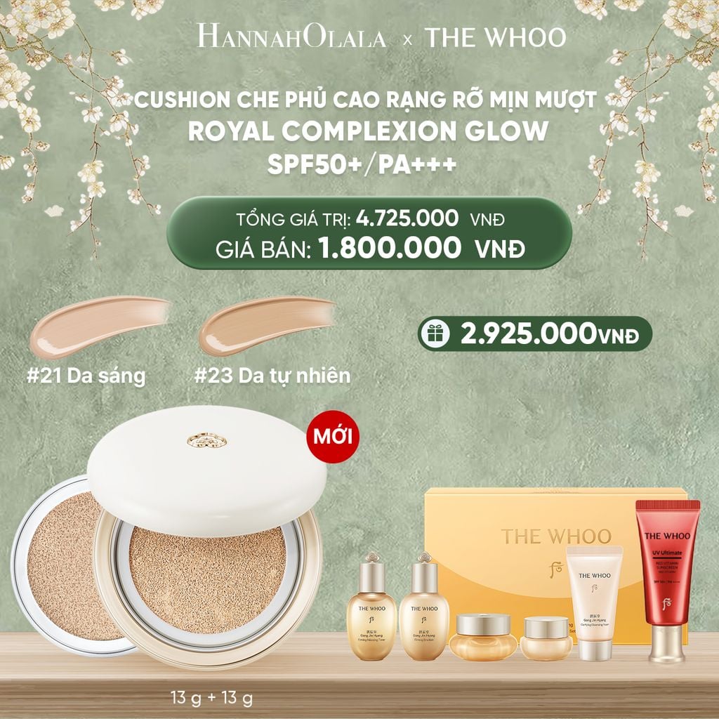  DEAL07: CUSHION CHE PHỦ CAO RẠNG RỠ MỊN MƯỢT THE WHOO ROYAL COMPLEXION GLOW SPF50+/PA+++ 