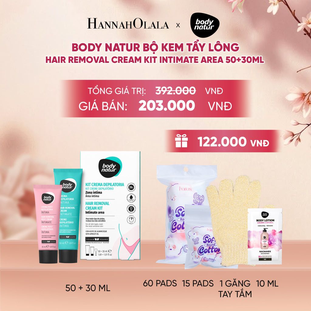  BODY NATUR BỘ KEM TẨY LÔNG HAIR REMOVAL CREAM KIT INTIMATE AREA 50+30ML - A1557 