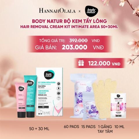  BODY NATUR BỘ KEM TẨY LÔNG HAIR REMOVAL CREAM KIT INTIMATE AREA 50+30ML - A1557 