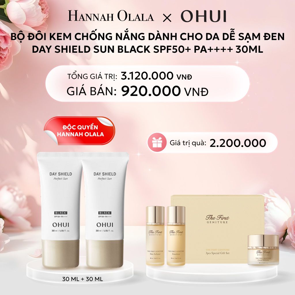  E787: DEAL 45: [ĐỘC QUYỀN HANNAH OLALA] BỘ ĐÔI KEM CHỐNG NẮNG DÀNH CHO DA DỄ SẠM ĐEN OHUI DAY SHIELD SUN BLACK SPF50+ PA++++ 30ML - [GIAO HÀNG TỪ 03/10] 