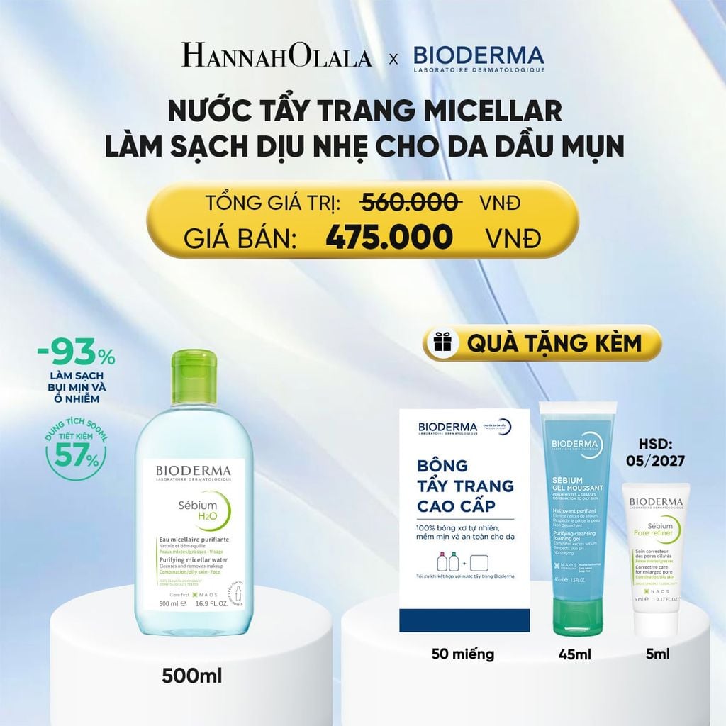  NƯỚC TẨY TRANG MICELLAR LÀM SẠCH CHO DA DẦU, MỤN 