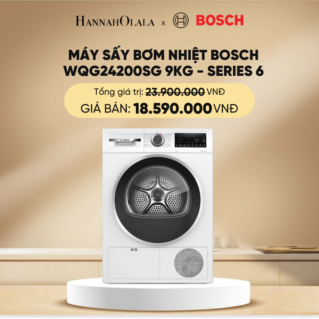  DEAL 7: MÁY SẤY BƠM NHIỆT BOSCH WQG24200SG 9KG - SERIES 6 