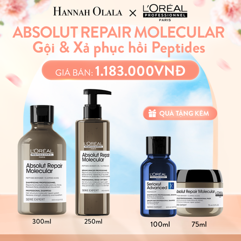  A473_DEAL 12: BỘ DẦU GỘI 300ML + SERUM XẢ 250ML PHỤC HỒI PEPTIDES CHO TÓC HƯ TỔN L'ORÉAL PROFESSIONNEL ABSOLUT REPAIR MOLECULAR 